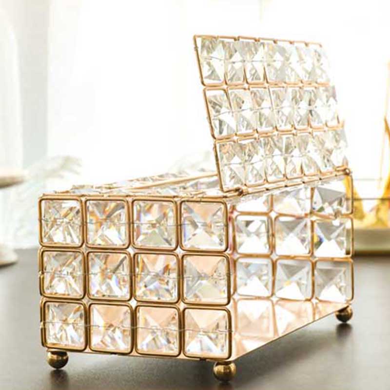Metal Crystal Tissue Box Removable Tissue Napkin Holder Kitchen Living Room Dining Room Decoration Napkins container