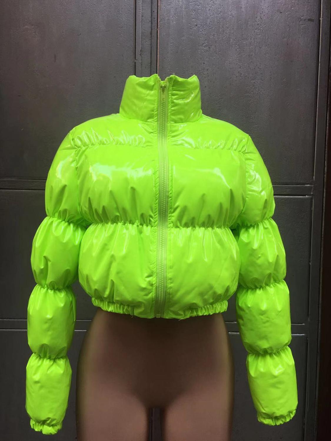 Puffer Cropped Parka Bubble Coat Winter Jacket Women New Fashion Clothing Black Red Yellow Pink Green T200116