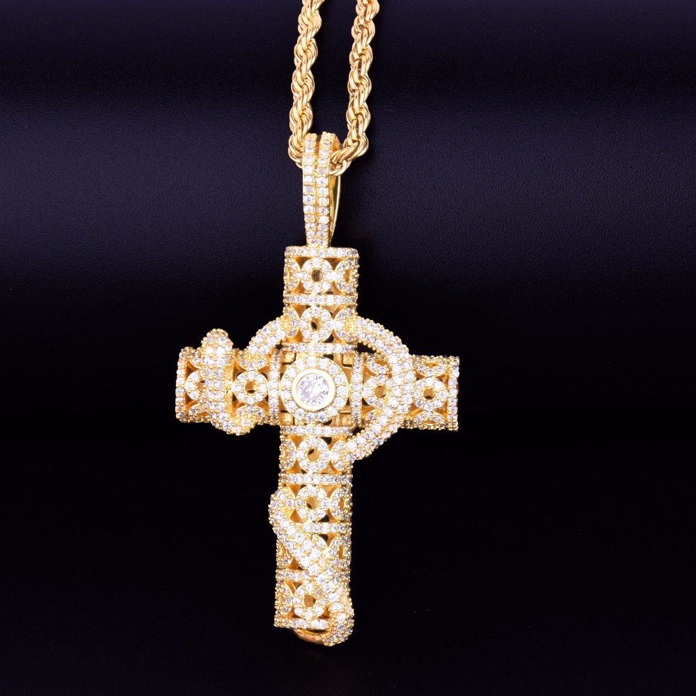 Iced Out Animal Snake Cross Pendant 4mm Tennis Chain Necklace Gold Silver Bling Cubic Zirconia Men Hip Hop Rock Jewelry Shiny Collier