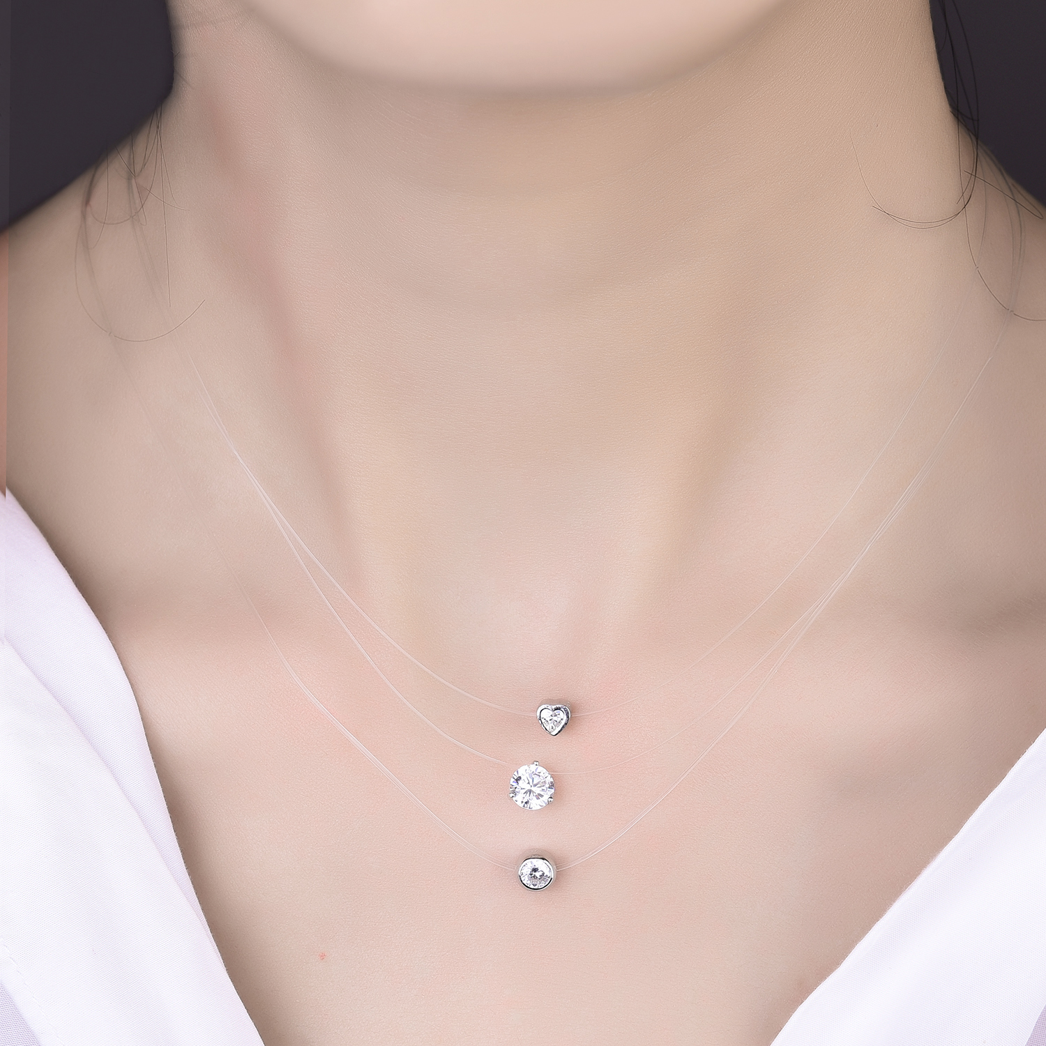 Fashion Transparent Fishing Line Necklace Silver Invisible Chain Necklace Women Rhinestone Choker Necklace Collier Femme 925 Sterling Silver