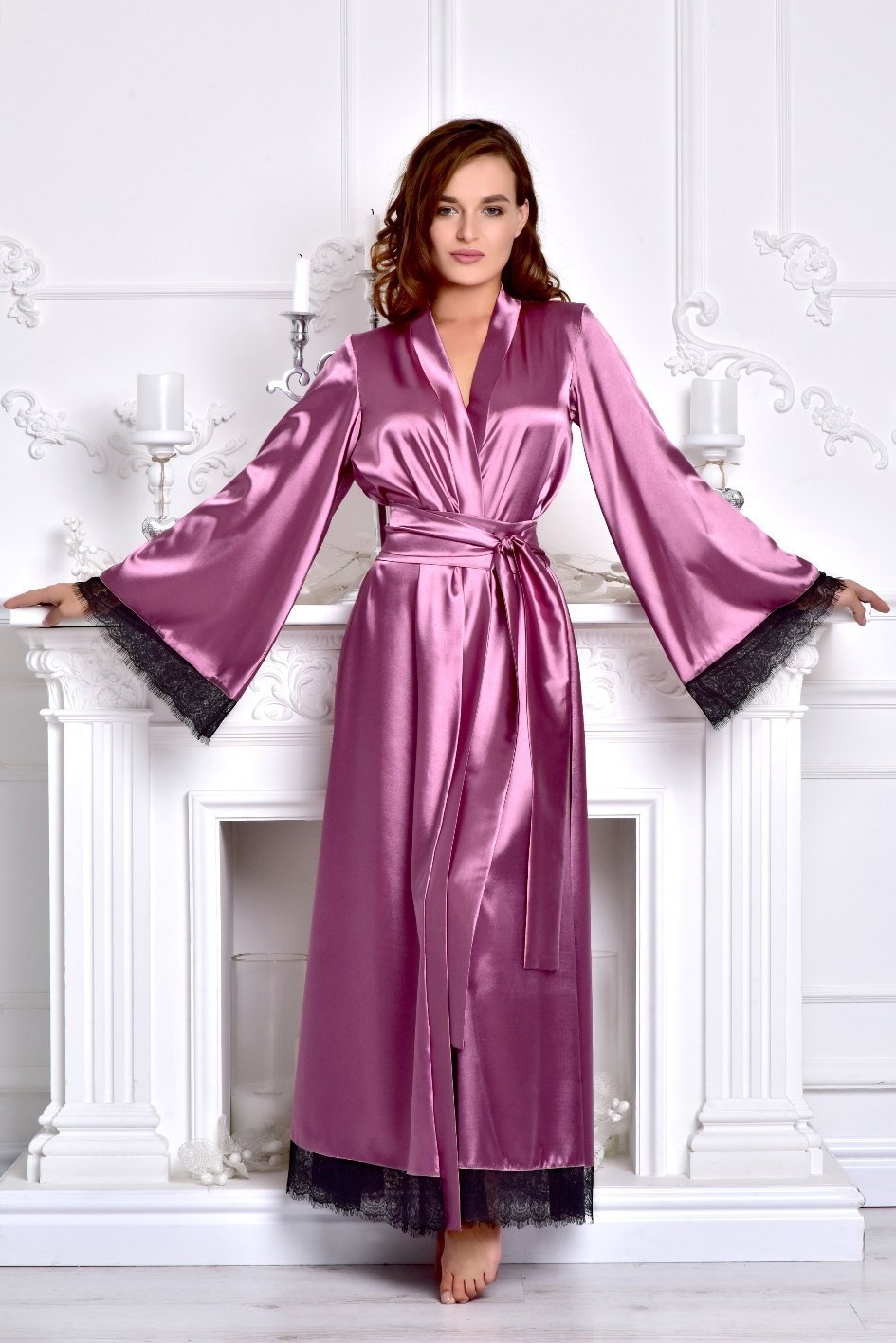 sexy plus size nightwear women long sleeve lace night robes custom made satin sleepwear cheap