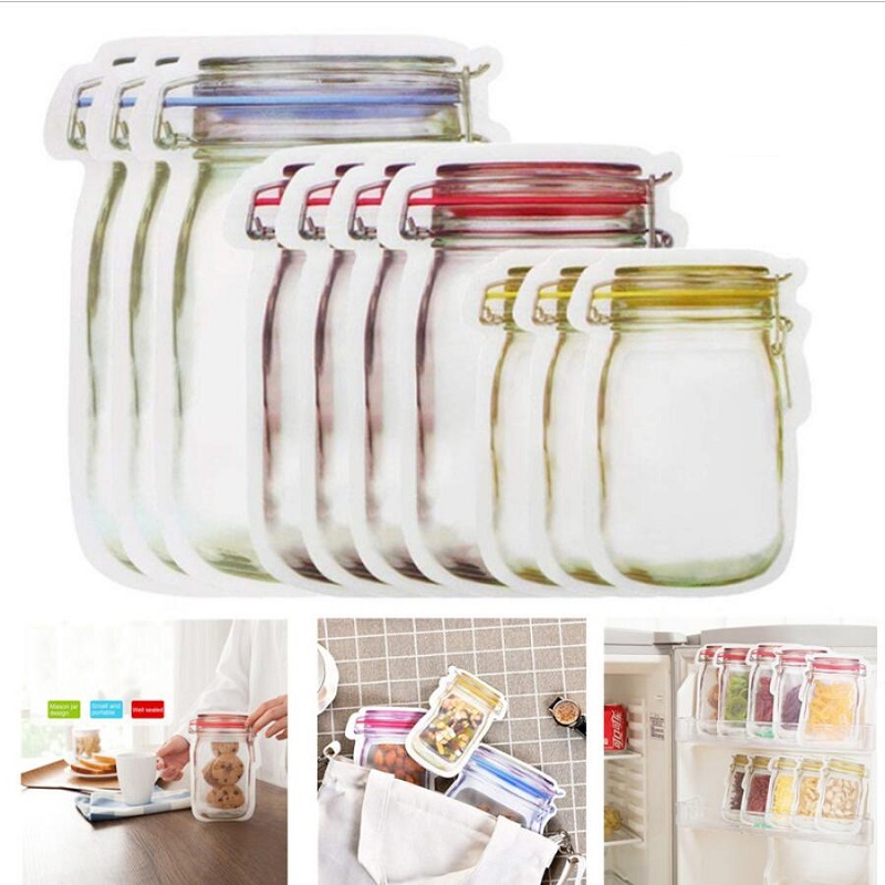 

Reusable Mason Jar Zipper Bags Reusable Snack Saver Bag Leakproof Food Sandwich Storage Bags Fridge Freezing Food Storage Bag