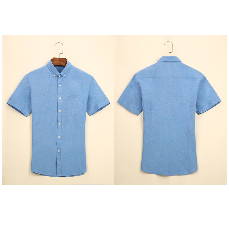 Men Oxford Fabric Shirts Turn Down Collar Front Pocket Button Short Sleeve Solid Color Summer Smart Casual Shirts Dress