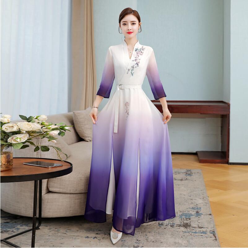 Summer Modern Cheongsam dress Women Ao Dai robe Chinese Long Qipao ethnic clothing Vintage Elegant oriental gown