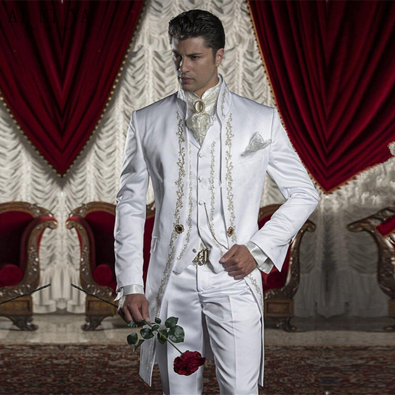 Men' suits custom size jacket + pants + vest, men' white tail coat embroidered dressing gown jacket high quality, Pink
Men' suits custom size jacket + pants + vest, men' white tail coat embroidered dressing gown jacket high quality, Pink