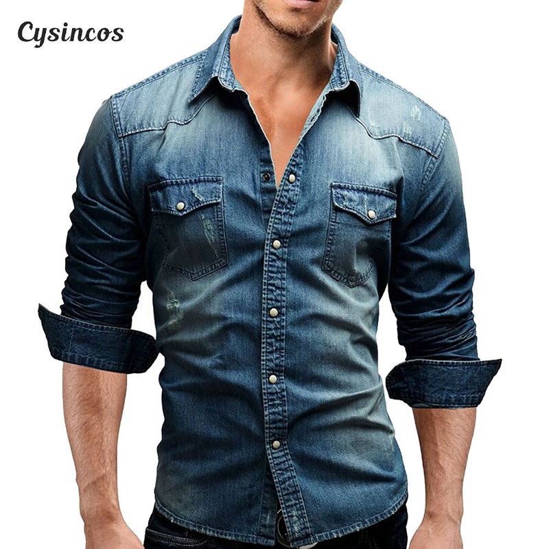 CYSINCOS Denim Shirt Men Cotton Jeans Shirt Fashion Autumn Slim Long Sleeve Cowboy Stylish Wash Slim Tops, Style2 black
CYSINCOS Denim Shirt Men Cotton Jeans Shirt Fashion Autumn Slim Long Sleeve Cowboy Stylish Wash Slim Tops, Style2 black