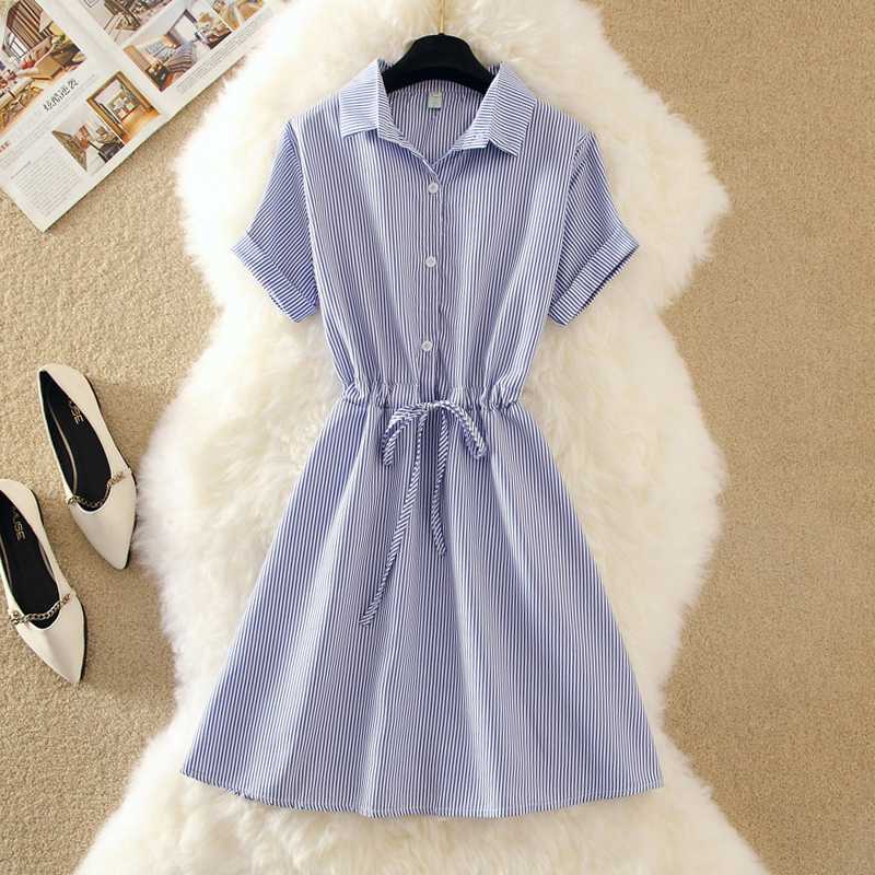 Women' Blue Stripped Dress Slim High Waist 2020 Spring Dresses Polyester Fashion Elegant Short Sleeve Work Shirts Mini Vestido, 380-light blue
Women' Blue Stripped Dress Slim High Waist 2020 Spring Dresses Polyester Fashion Elegant Short Sleeve Work Shirts Mini Vestido, 380-light blue