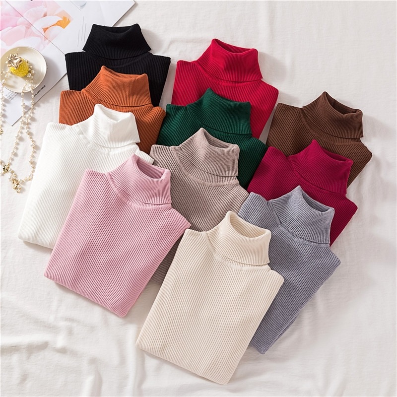 Ladies Autumn WInter Basic Turtle Neck Long Sleeves knitted pullover Sweater