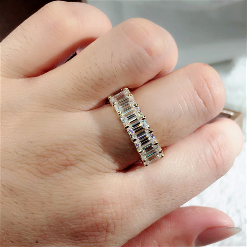 Hot Sale New Arrival Luxury Jewelry 925 Sterling Silver&Gold Fill Princess Cut White Topaz CZ Diamond Women Wedding Engagement Band Ring