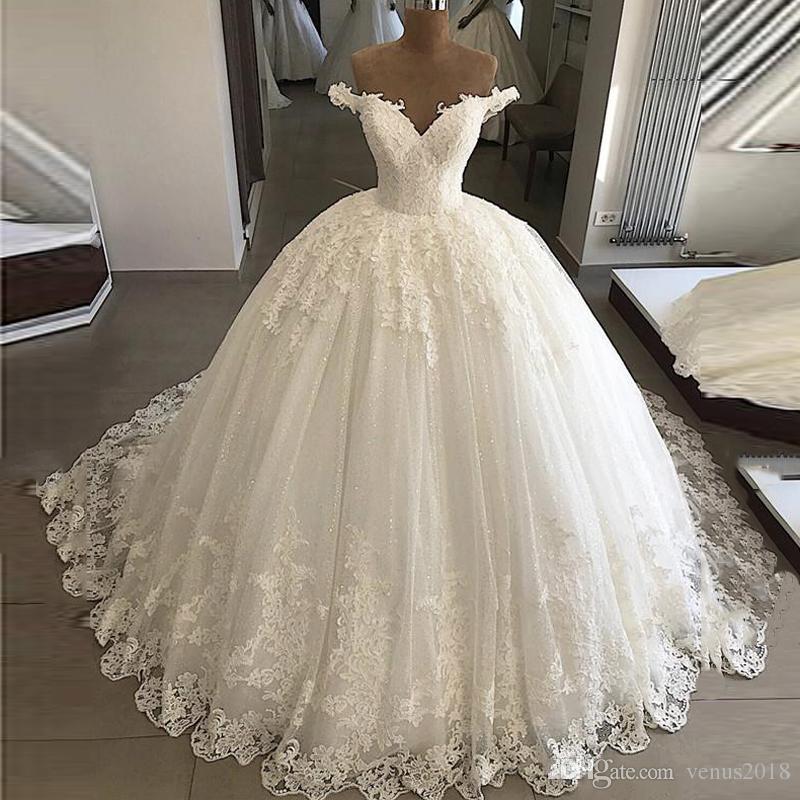 Elegant Off Shoulder Country Wedding Dresses Ball Gowns Lace Appliques Beach Bridal Gowns Puffy Dress Custom Plus Size Dress with Petticoat
