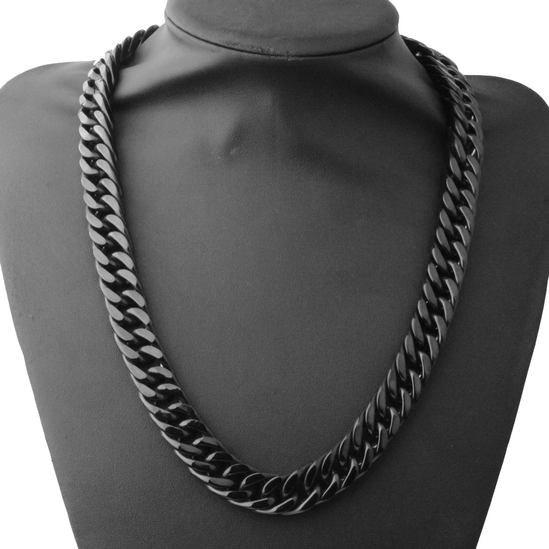 Titanium Steel Cuban Link Chain, Auniquestyle 15mm Men Hip Hop Chunky Chain Stainless Steel Black Gum Plated Jewelry Necklace 24 inch Length