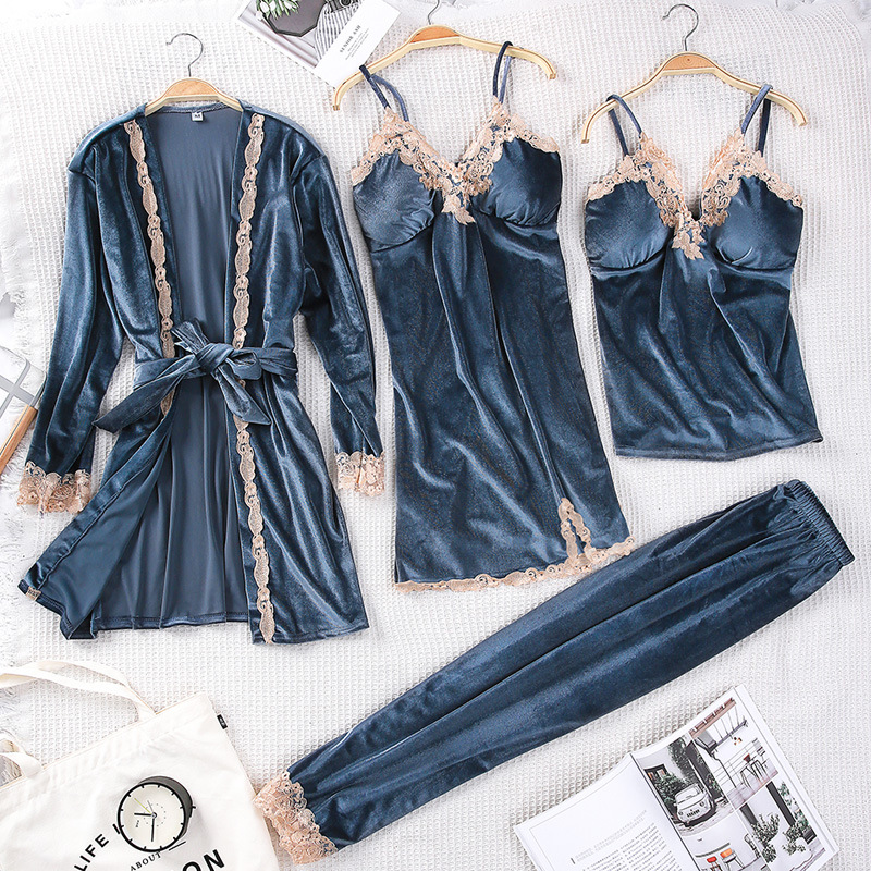 Winter Women Velvet Sleepwear Comfortable Loose Lounge Robe Set Lace Warm 3PCS Pajamas Sleep Suit Kaftan Nightgown Home Clothing, Pink
Winter Women Velvet Sleepwear Comfortable Loose Lounge Robe Set Lace Warm 3PCS Pajamas Sleep Suit Kaftan Nightgown Home Clothing, Pink