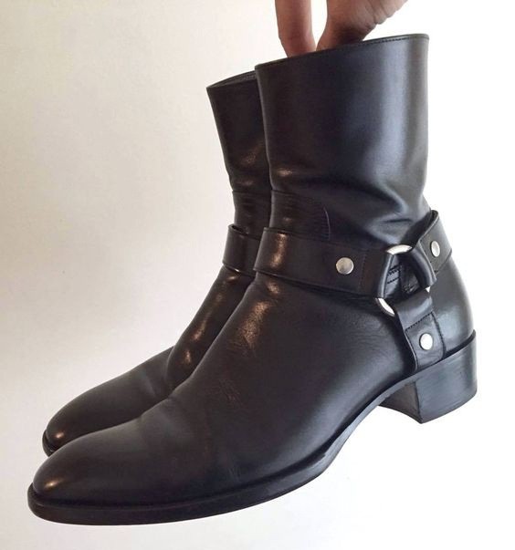 Hot Sale-and Style Black Leather Motorcylcle Boots Men Gentlemen Shoes Fall Winter 2017