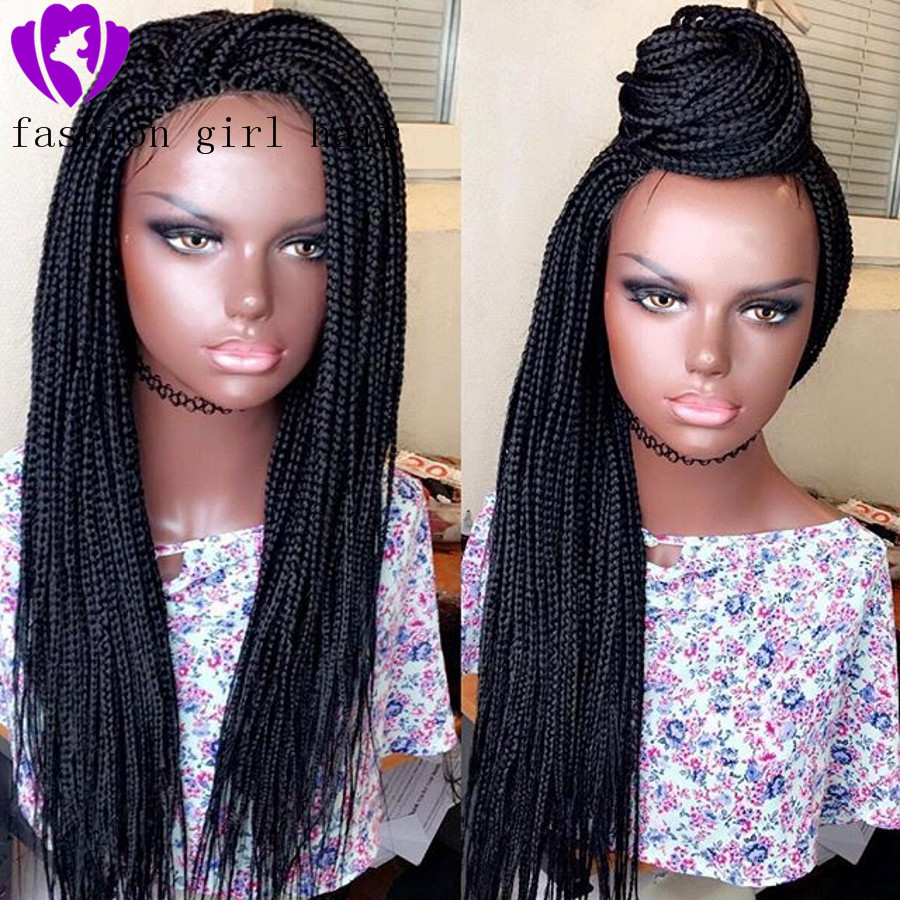 Free shipping 200density black box Braids free part brazilian full Lace Front Wig with baby hair jumbo Braided Wigs for Black Women