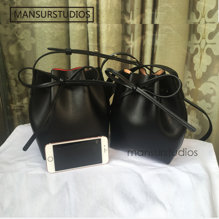 Newest MANSURSTUDIOS MINI bucket bag mansur women Split leather MINI shoulder bag, gavriel lady leather cross bag, freeshiping Y190606