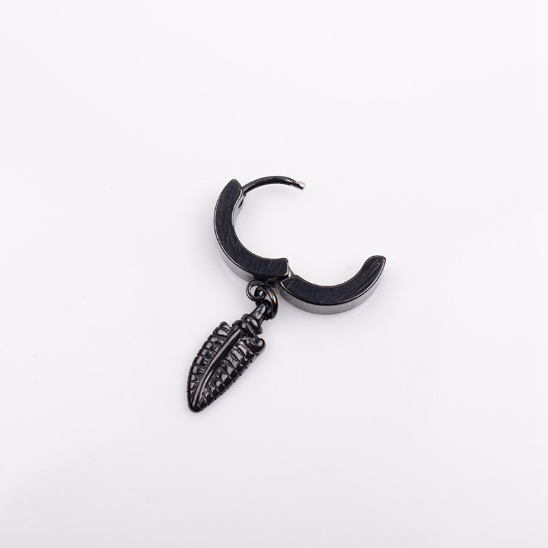 Hip Hop Charm Feather Drop Hoop Stainless Steel Earrings New Style Jewelry Wholesale Gold/Silver/Black