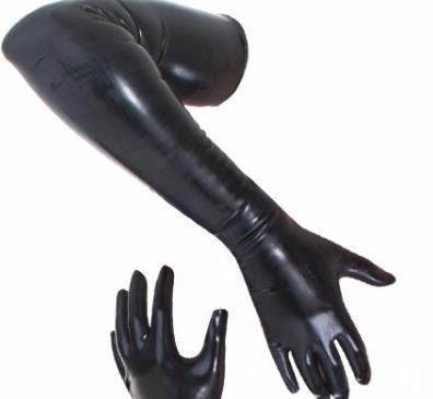 Fashion-shoulder length Skin Tight Long Gloves Mitts Seamless anatomical Fetish glove in black Moulded