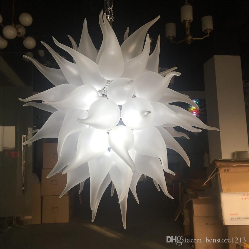 Wedding Decor Blown Glass Chandelier Lighting Fixture Living Room Modern White Frosted Glass Chandelier Hanging Pendant Lamp with LED Bulbs