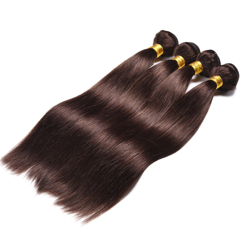 Peruvian Human Hair 2# Color Straight 3 Bundles With 4X4 Lace Closure With Baby Hair Extensions Body Wave Products 4 PCS