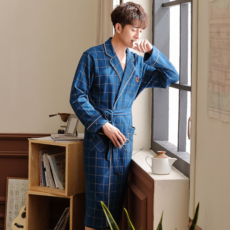 Men's Lattice Pajamas Robe Spring and Autumn Cotton Quality Long Sleeve Home Wear Clothing Mens Casual Bathrobe Plus Size, Blue
Men's Lattice Pajamas Robe Spring and Autumn Cotton Quality Long Sleeve Home Wear Clothing Mens Casual Bathrobe Plus Size, Blue