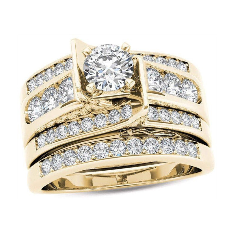Crystal Female Big Zircon Stone Ring Set Fashion Gold Silver Bridal Wedding Rings For Women Promise Love Engagement Ring