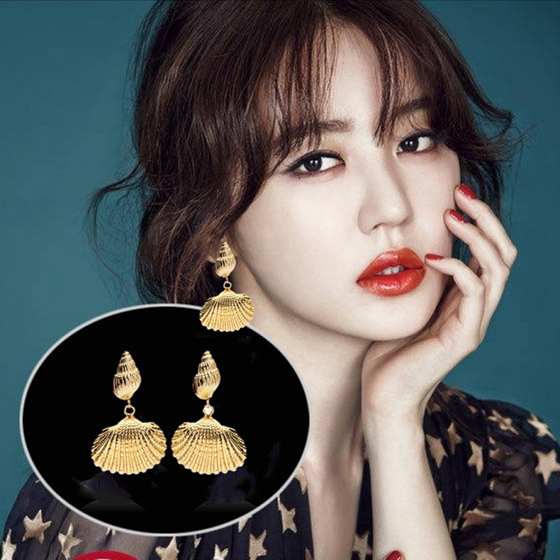 Shell earrings statement alloy metal mermaid scallop sea shell earrings beach jewelry gift