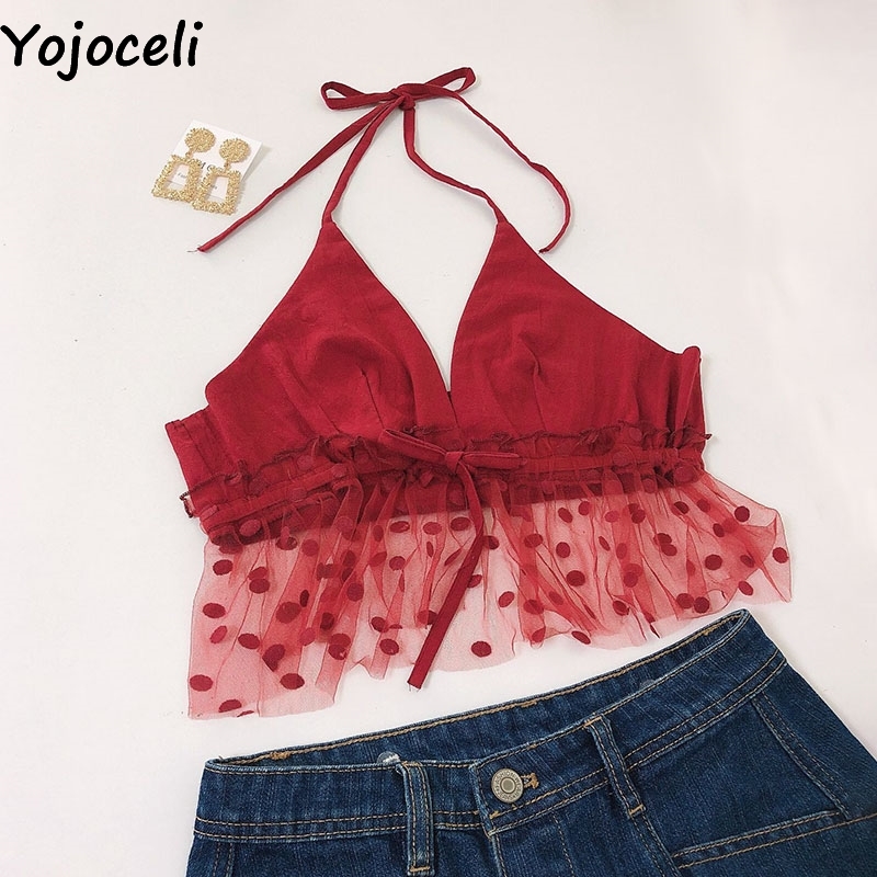Yojoceli Elegant ruffle lace polka dot camis tops Summer sexy halter bow v neck tops Women beach casual pink tank top, Black
Yojoceli Elegant ruffle lace polka dot camis tops Summer sexy halter bow v neck tops Women beach casual pink tank top, Black