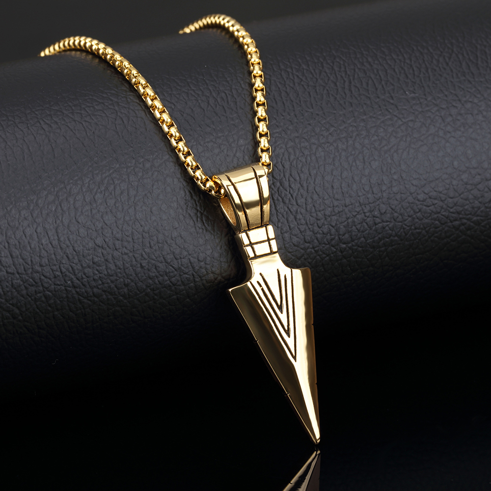 Spearhead Arrowhead Pendants Necklace Jewelry Mens Retro Style Stainless Steel Gold Plated Casting Necklace Jewelry Gold/Silver/Black