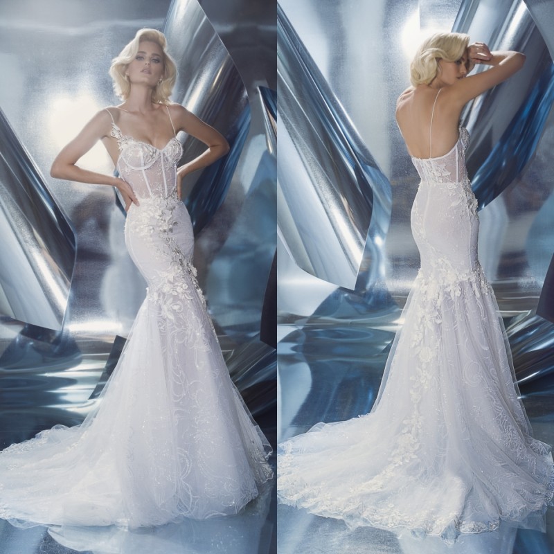 dany mizrachi sexy mermaid wedding dresses backless spaghetti neck bridal gowns bohemian lace appliqued beads boho vestidos de noiva