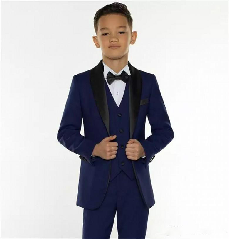 White Dinner Suits 3 Piece Boys Black Shawl Lapel Formal Suit Kids Tuxedo For Wedding Party Jacket+Pants+Vest 0510