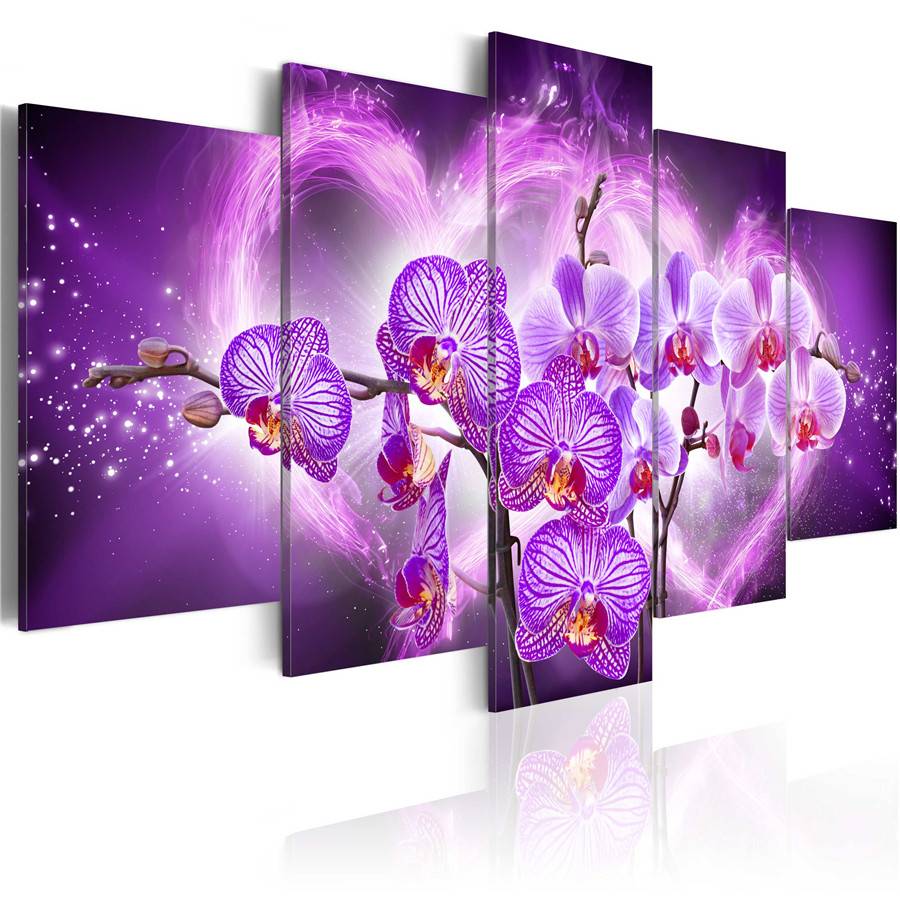 5 Pcs Picture Home Decoracion Canvas Wall Oil Painting Flower Pictures for Living Room Modern Heart Orchid Paintings (No Frames)