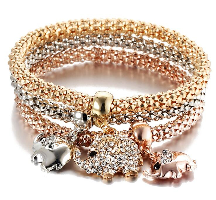 Crystal Owl Crown Heart Bracelets Rhinestone Elephant Skull Music notes butterfly Key lock Tree of life Charm Bangle Jewelry