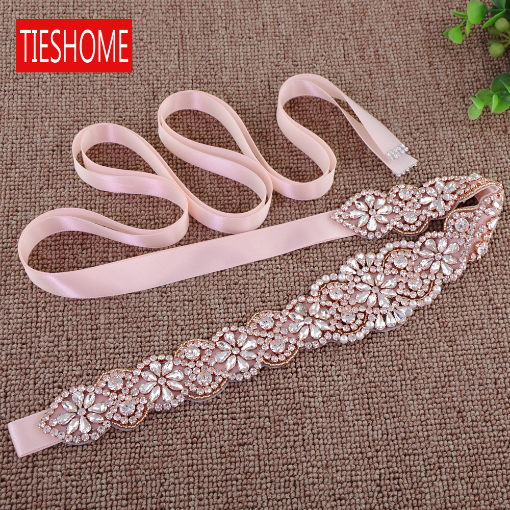 Elegant Rose Gold Bridal Sash with Rhinestones - Perfect Addition to Your Wedding Attire