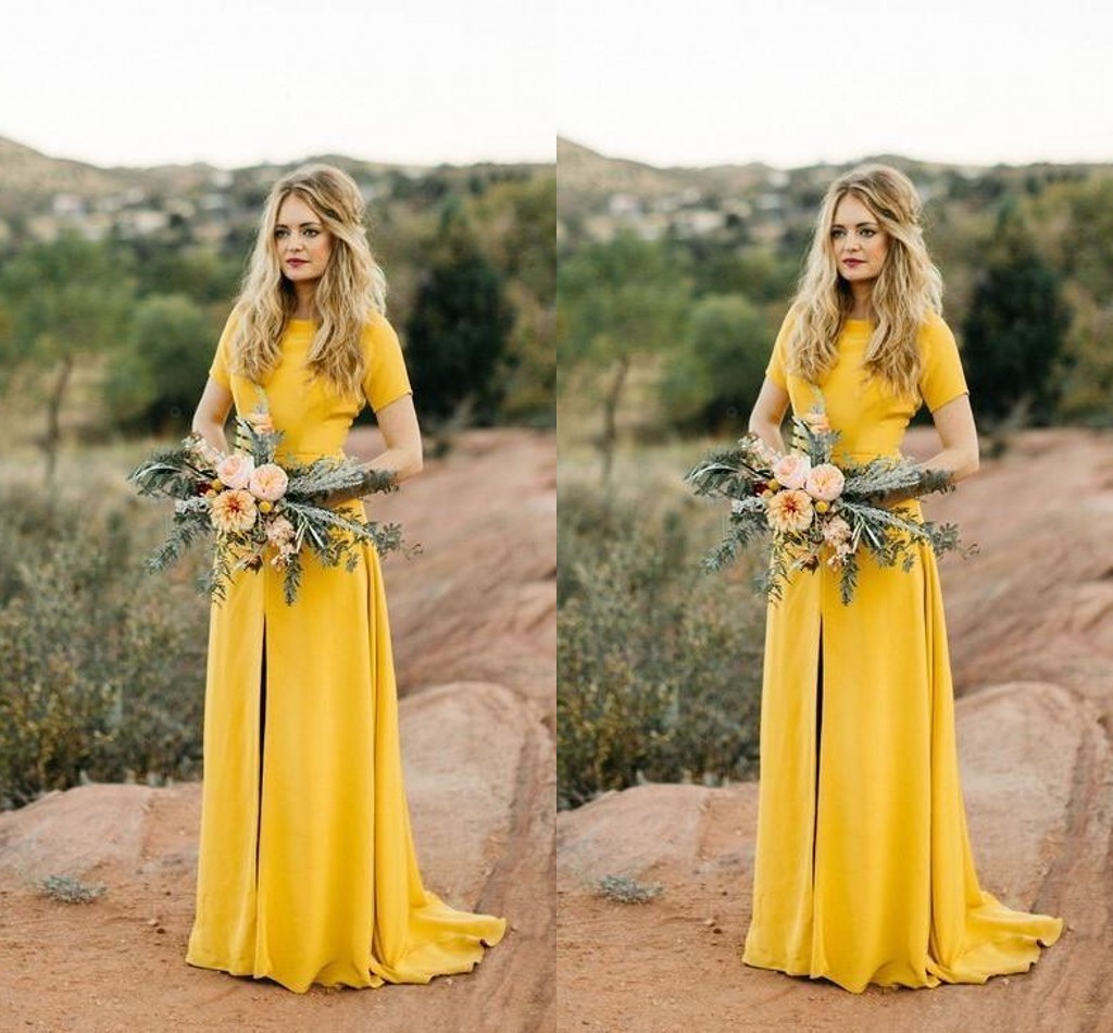 2022 Vintage Yellow Country Bridesmaids Dresses Middler Slit with Sleeves Long Evening Party Prom Formal Cocktail Dress Custom Made
2022 Vintage Yellow Country Bridesmaids Dresses Middler Slit with Sleeves Long Evening Party Prom Formal Cocktail Dress Custom Made