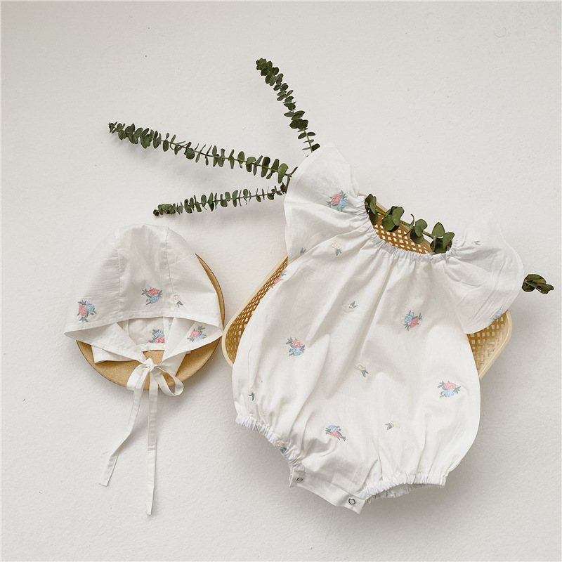 Infants Clothes 2020 Summer Newborn Baby Girls Bodysuits with Hat Embroidery Floral Sleeve Korean Style Toddler Jumpsuts, White
Infants Clothes 2020 Summer Newborn Baby Girls Bodysuits with Hat Embroidery Floral Sleeve Korean Style Toddler Jumpsuts, White