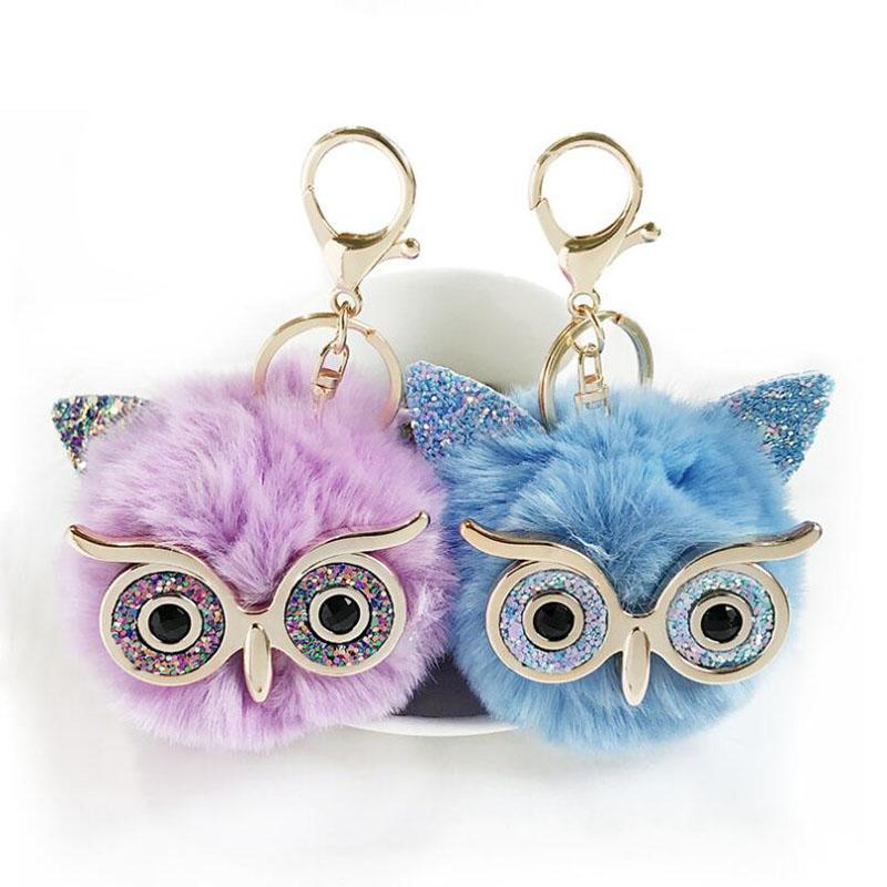 10pcs/Lot Girls Jewelry Key Chains Fashion Owl Fluffy Cute Key Ring Party Gift Car Decorations for Women Bags Pendant Ornament
