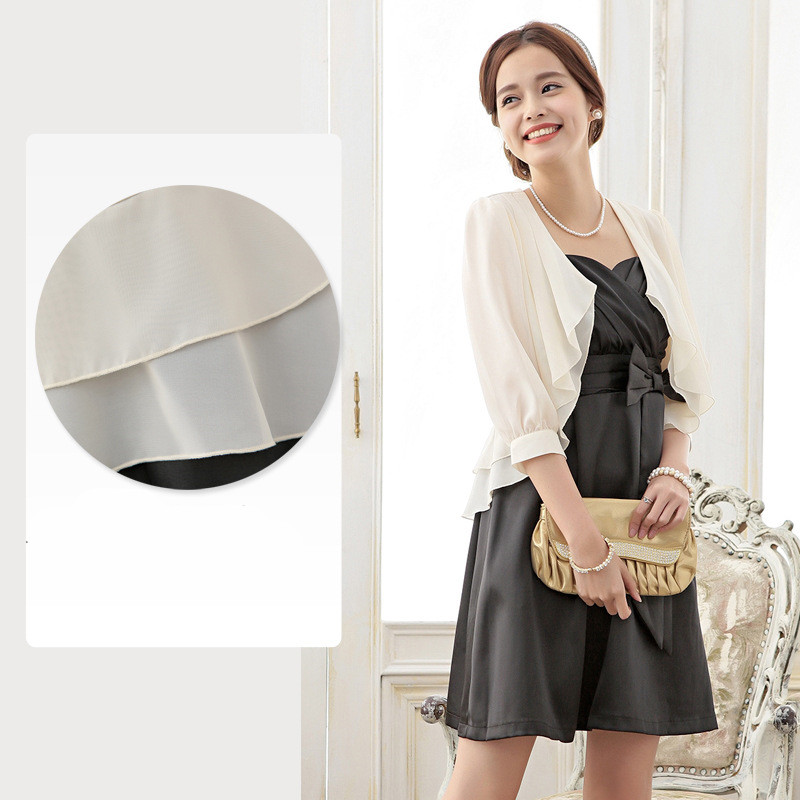 Ruffle Chiffon Cover up Bolero Women Party Elegant Ultra Light Weight Half Sleeves Shrug Open Front Cardigan Short Jacket