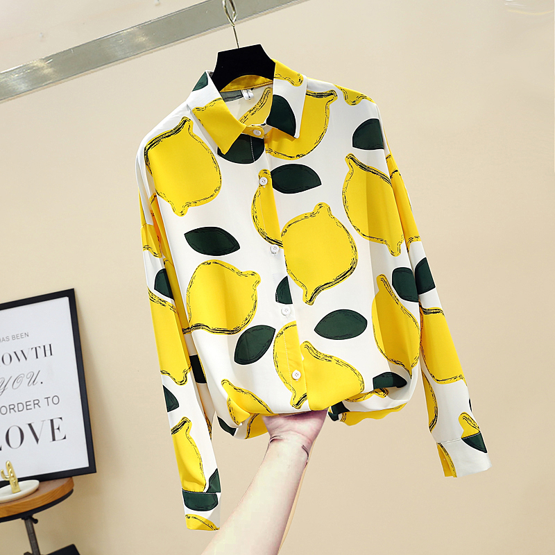 Yellow Lemon Print Women Blouses 2020 Fashion Loose Long Chiffon Blouse Female Turn-down Collar Long-Sleeve Shirt Chiffon Tops, As picture
Yellow Lemon Print Women Blouses 2020 Fashion Loose Long Chiffon Blouse Female Turn-down Collar Long-Sleeve Shirt Chiffon Tops, As picture
