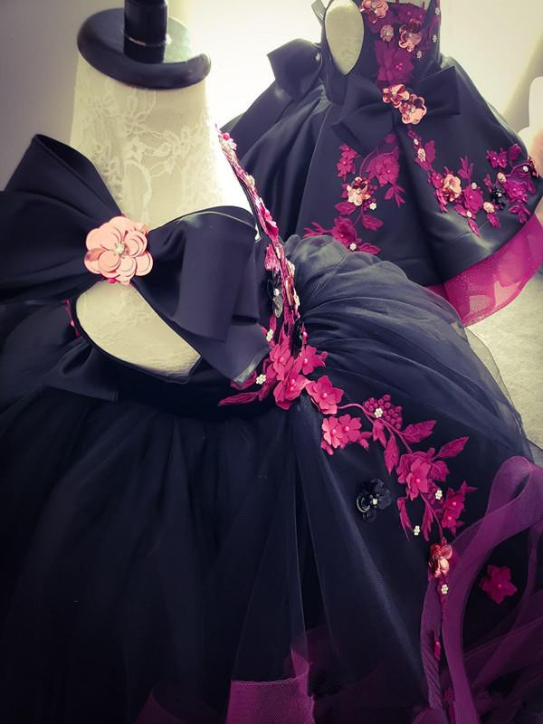 princess navy ball gown flower girls dresses for weddings kids formal wear fashion pageant outfit tulle gown vestidos de primera