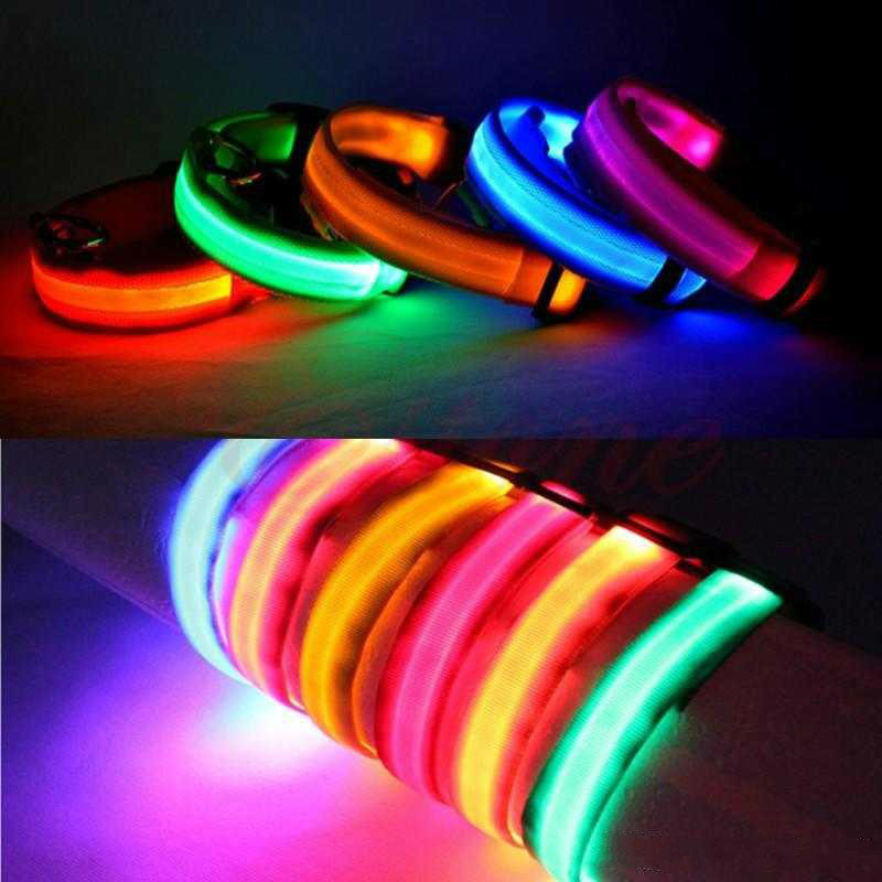 Dog collar Nylon LED Pet Dog Collar Night Safety Flashing Glow In The Dark Dog Leash Dogs Luminous Fluorescent Collars Pet Supplies