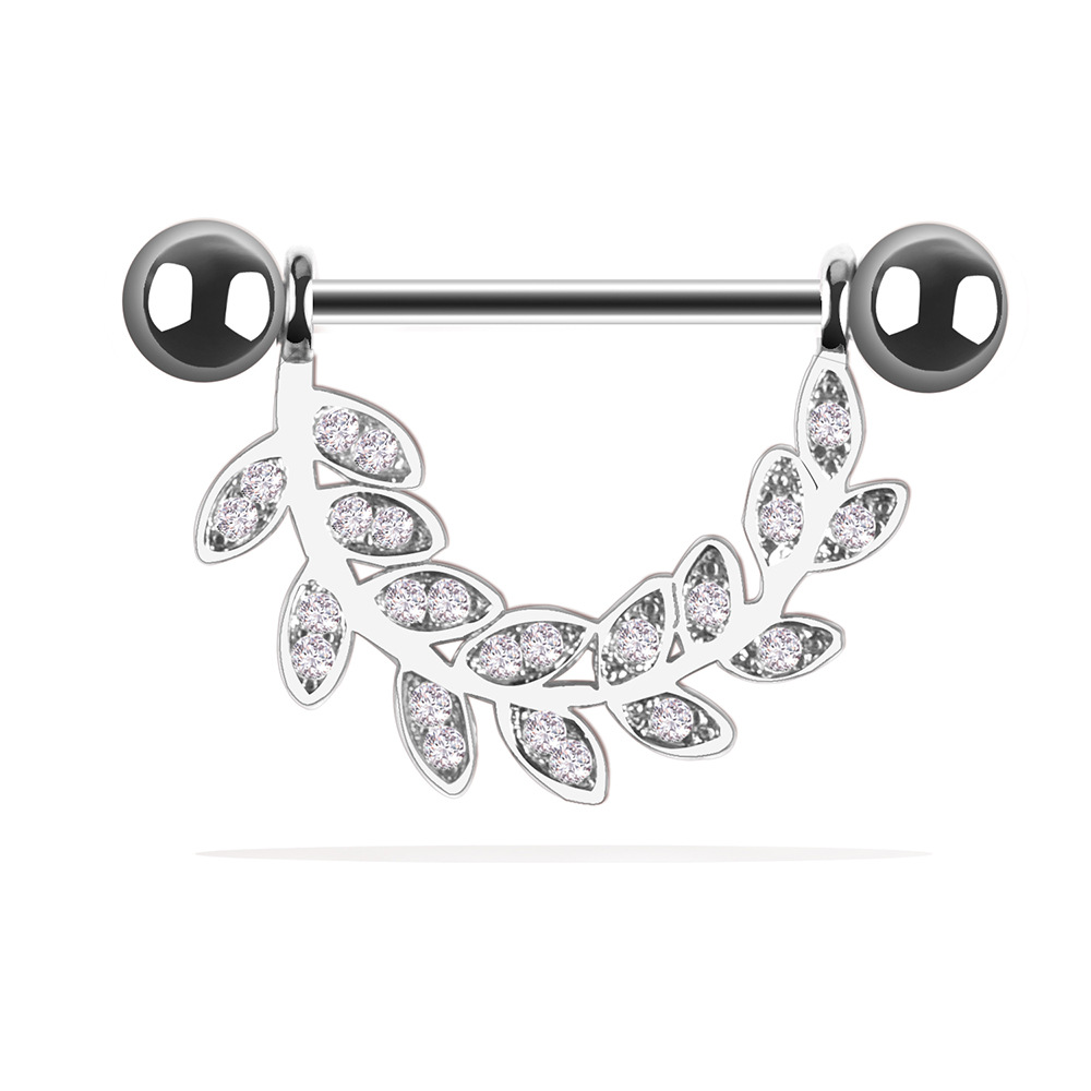 Gold leaf-studded stainless steel breast ring pierced female nipple shield body piercing ring body jewelry as a pair for sale