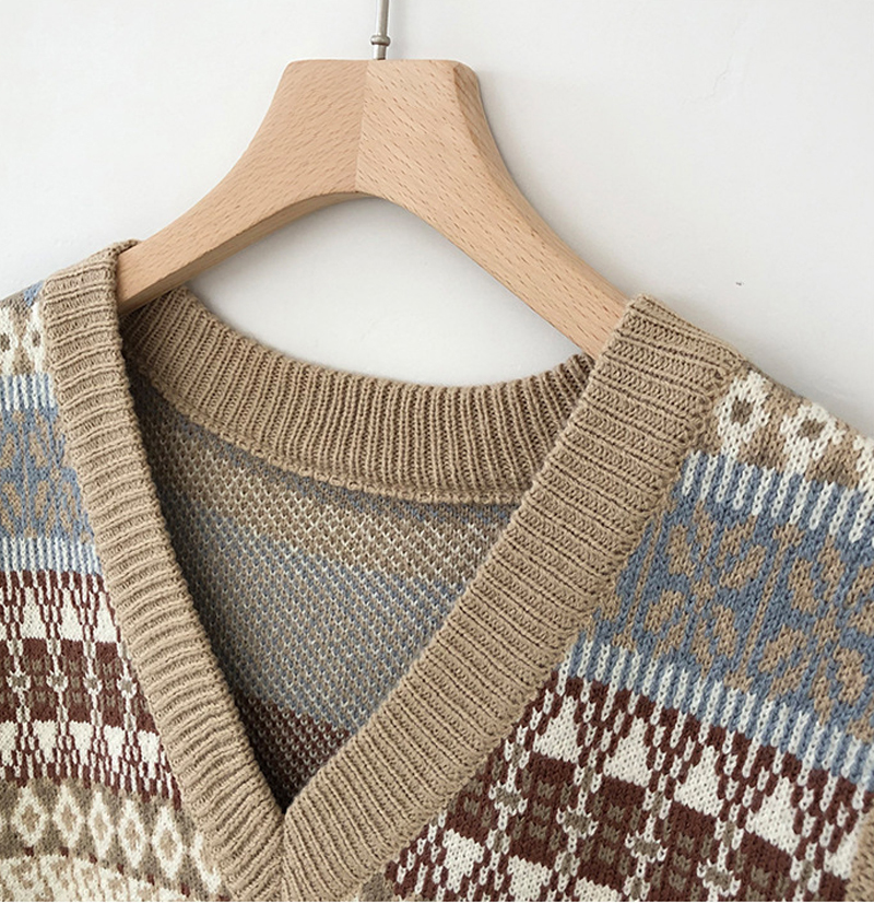 Geometric Knitted Vest Sleeveless Sweater Women Loose Oversized Tops Autumn Basic Vintage Pullovers Jumper Female Street Wear LY191217