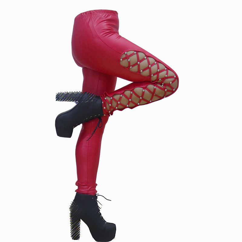 Autumn Women Pants Leather Hollow Rivet Cross Bandage Tight Sexy Skinny Mid Female Pencil Pants Clubwear Pencil Pantalons, Red
Autumn Women Pants Leather Hollow Rivet Cross Bandage Tight Sexy Skinny Mid Female Pencil Pants Clubwear Pencil Pantalons, Red