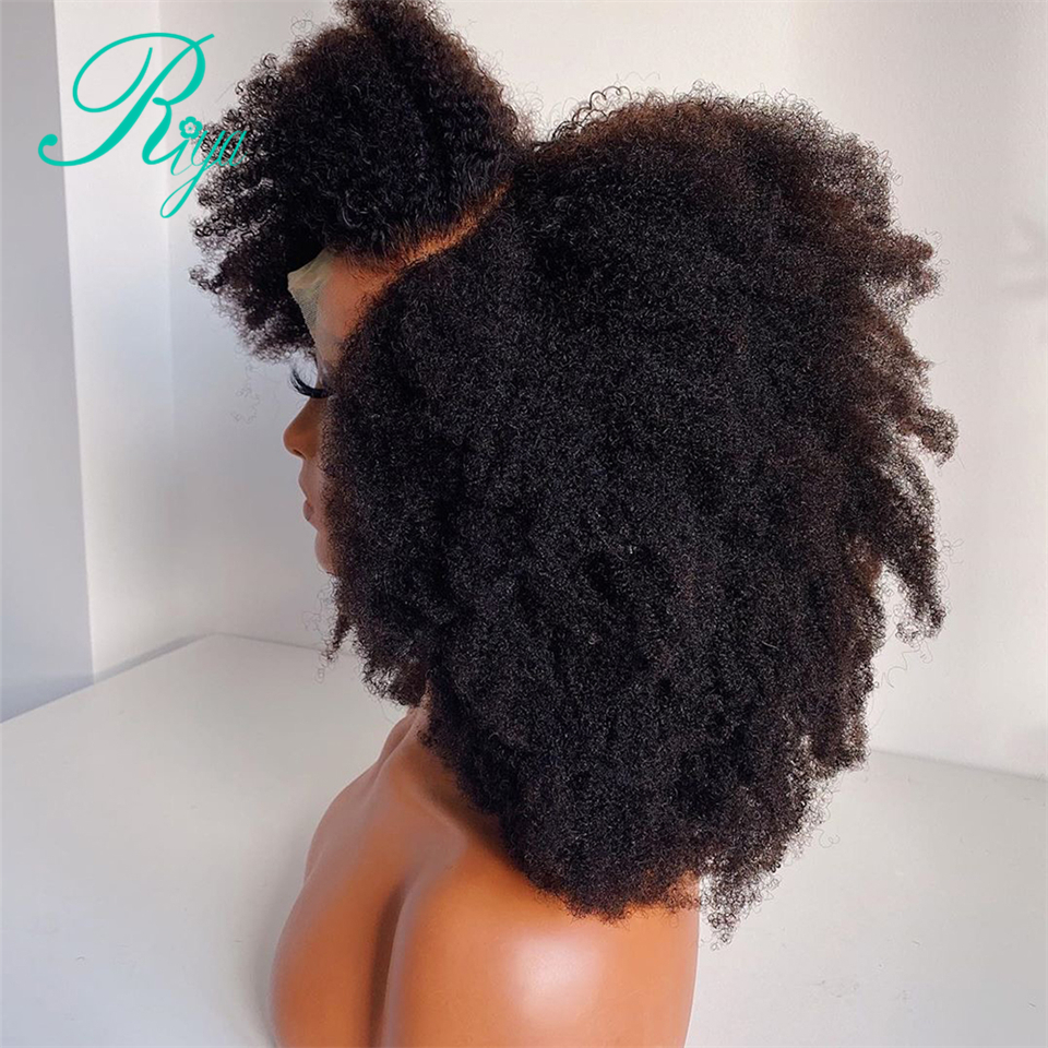 Afro Kinky Curly Wig With Bang Deep Part synthetic Lace Front Wigs For Women 180% Density Short Mongolian Hair Lace Wig