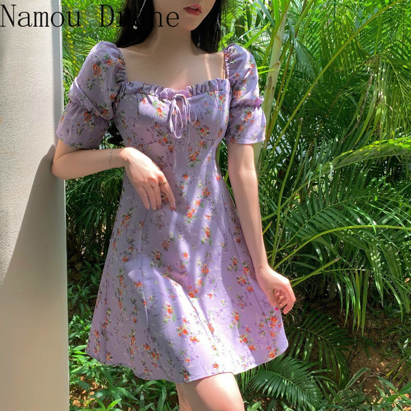 2020 Summer Floral Chiffon Women Dress Short Sleeve Lace Up Square Collar Vestidos Femme High Waist Mini Dresses, Purple
2020 Summer Floral Chiffon Women Dress Short Sleeve Lace Up Square Collar Vestidos Femme High Waist Mini Dresses, Purple