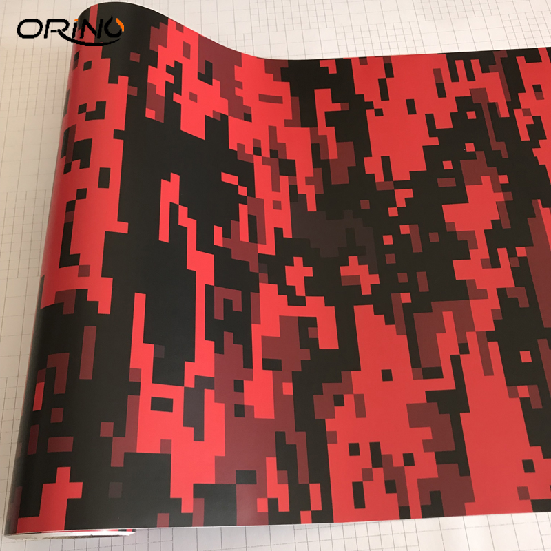 Black Red Digital Camouflage Car Vinyl Wrap Film Roll Pixel Car Sticker Foil Sheet For Vehicle Wrapping Covering Air Bubble Free