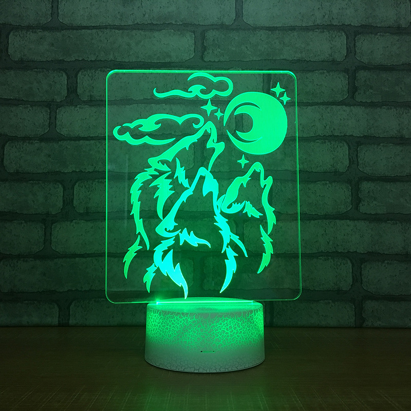 Hot Sale Cartoon LED 3D Wolf Night Light RGB 7 Colors Mood 3D Table Lamp for Home Decor Sensor Light