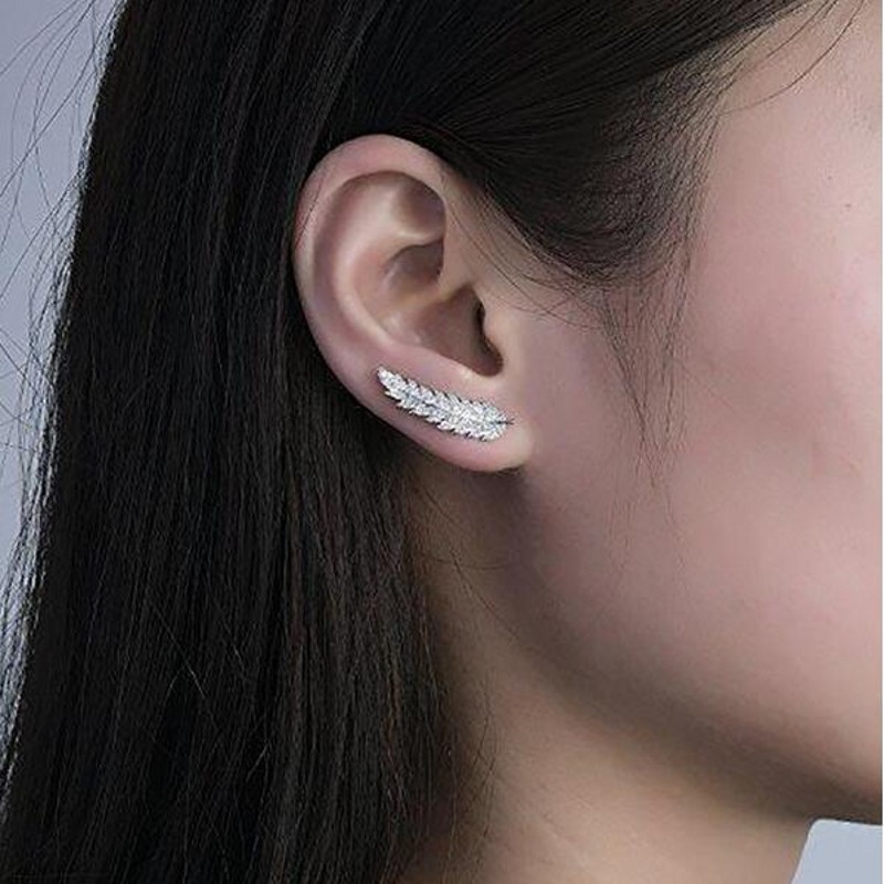 2019 New Arrival Hot Sale Luxury Jewelry 925 Sterling Silver Pave White Sapphire CZ Diamond Leaf Feather Stud Earring For Women Giift