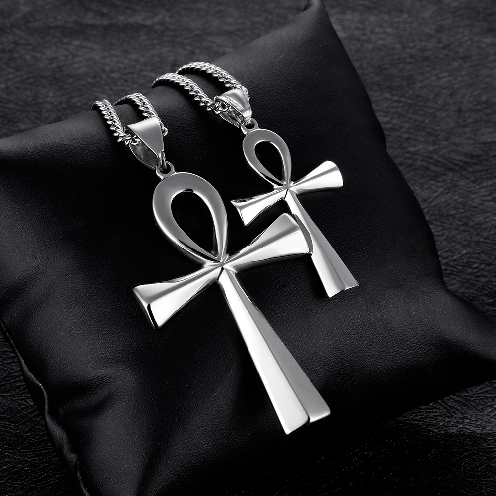 Simple Ancient Egypt Cross Pendants Necklace Jewelry High Polished Stainless Steel Necklace Religious Jewelry Men Women Couple Pendants