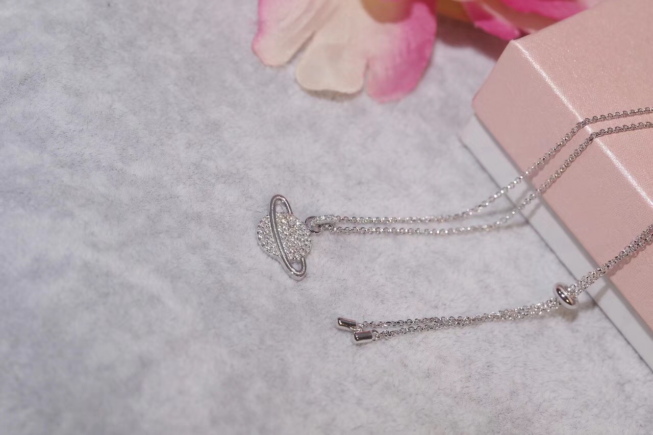 Fashion- The Dark Moon 925 Sterling Silver Necklace Galaxy Planet Cubic Zircon Pendant Necklace Chain Luminous Jewelry Women Gifts